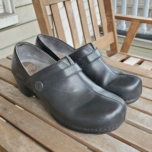 Black Leather Dansko Professional Clogs